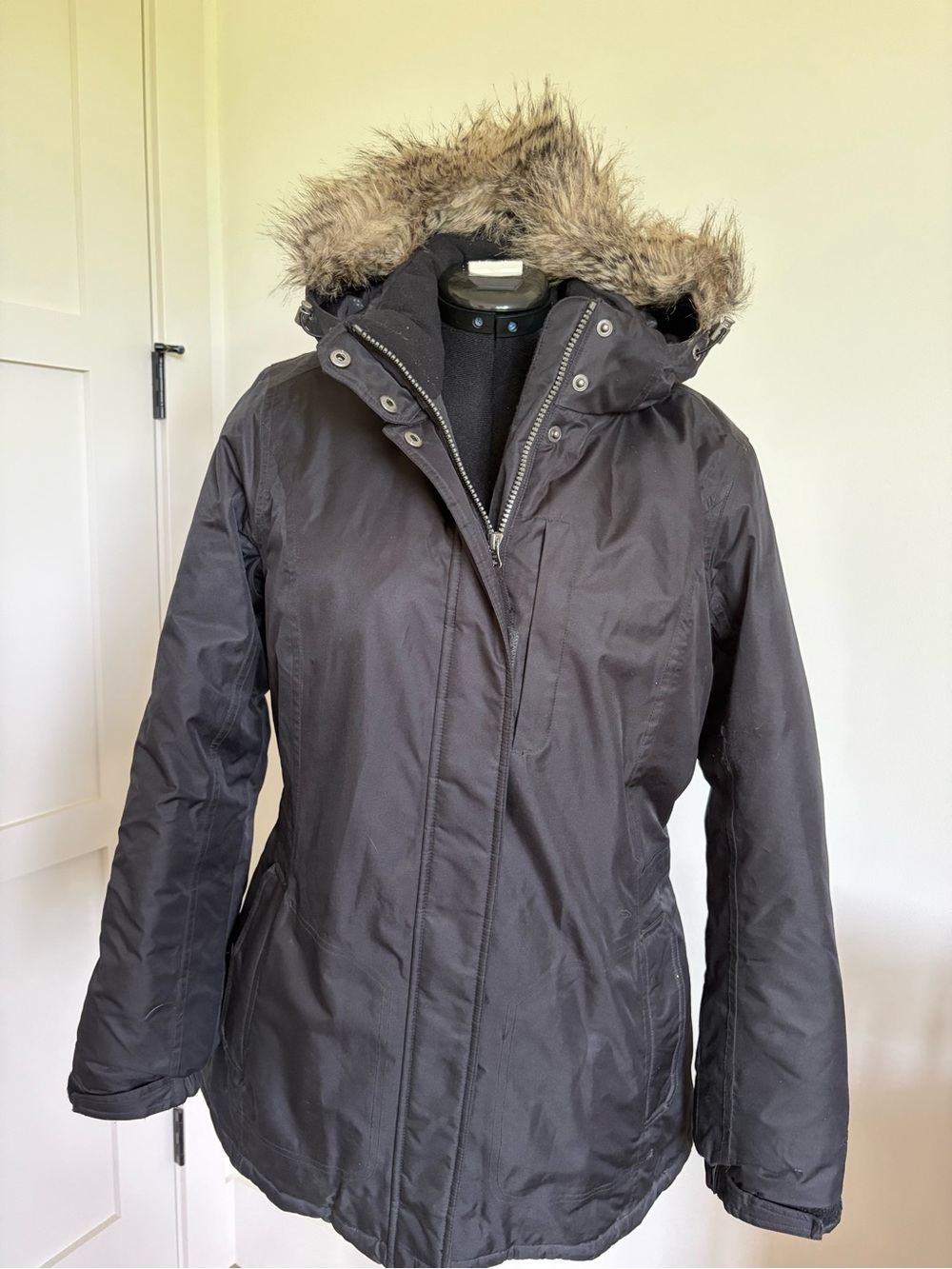 Eddie Bauer Women's Black Fur-Trim Hooded Winter Jacket